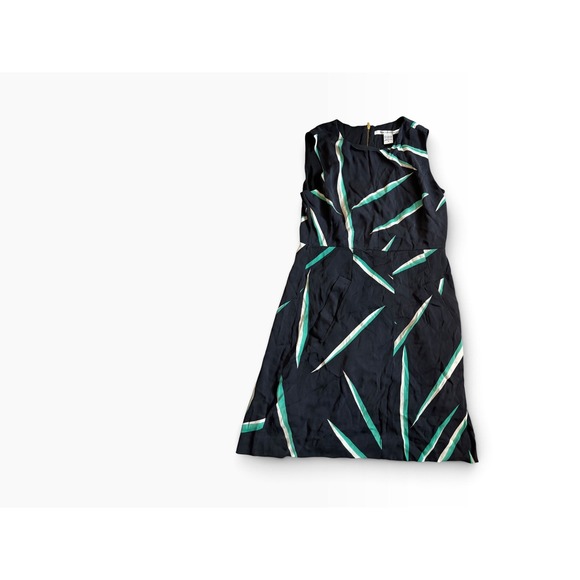 Diane Von Furstenberg Dresses & Skirts - Diane von Furstenberg Silk Dress 8 Black Teal Abstract Sleeveless Zip Back